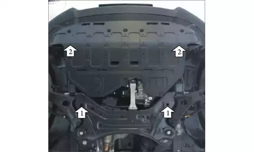 Оригинальное фото защиты Motodor M00932 картера двигателя и КПП Hyundai ix35 2009-2015гг., установленной на автомобиль. - Фотография 2