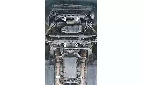 Оригинальное фото защиты Motodor M10903 картера двигателя и КПП Hyundai Equus II 2009-2016гг., установленной на автомобиль. - Фотография 2