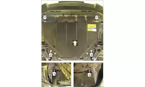 Оригинальное фото защиты Motodor M00932 картера двигателя и КПП Hyundai ix35 2009-2015гг., установленной на автомобиль. - Фотография 3
