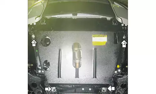 Оригинальное фото защиты Motodor M04205 картера двигателя и КПП Geely Emgrand X7 2011г.-по н.в., установленной на автомобиль. - Фотография 3